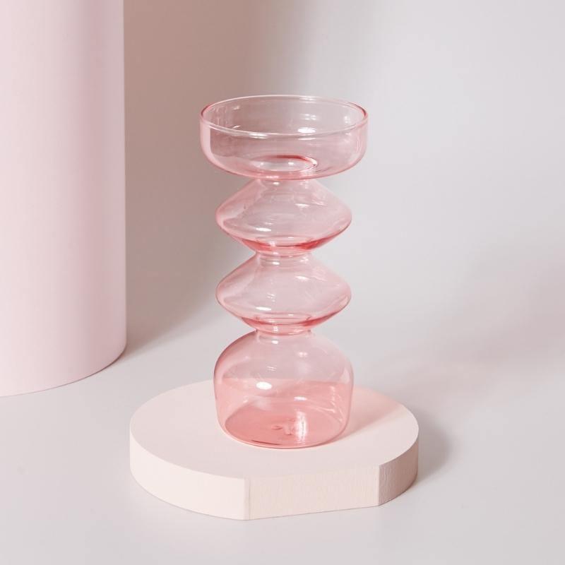 Pink Glass Taper Candle Holder & Vase Collection