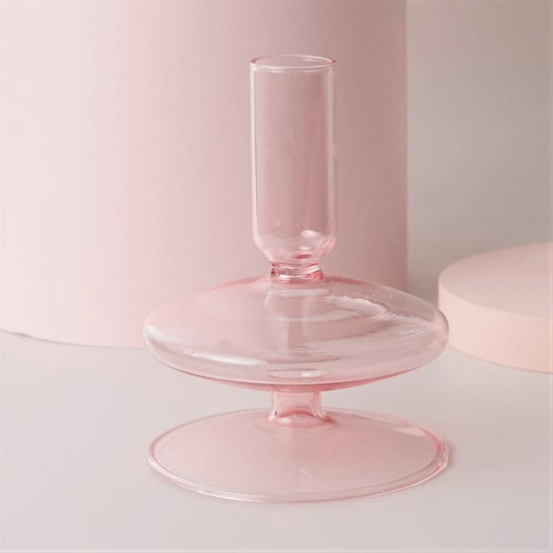 Pink Glass Taper Candle Holder & Vase Collection