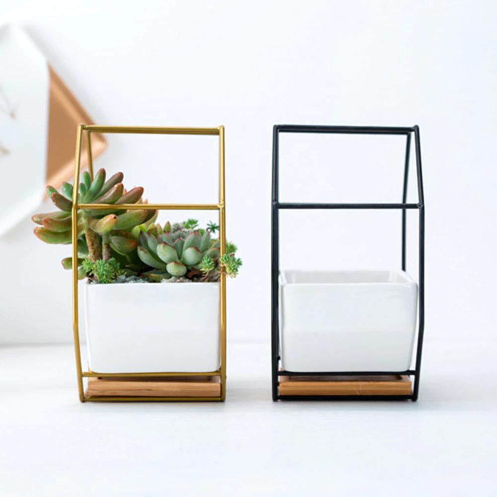 Geometric Ceramic Wall Planter with Octagonal Iron Frame