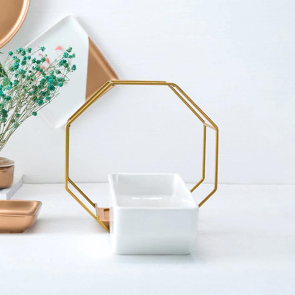 Geometric Ceramic Wall Planter with Octagonal Iron Frame