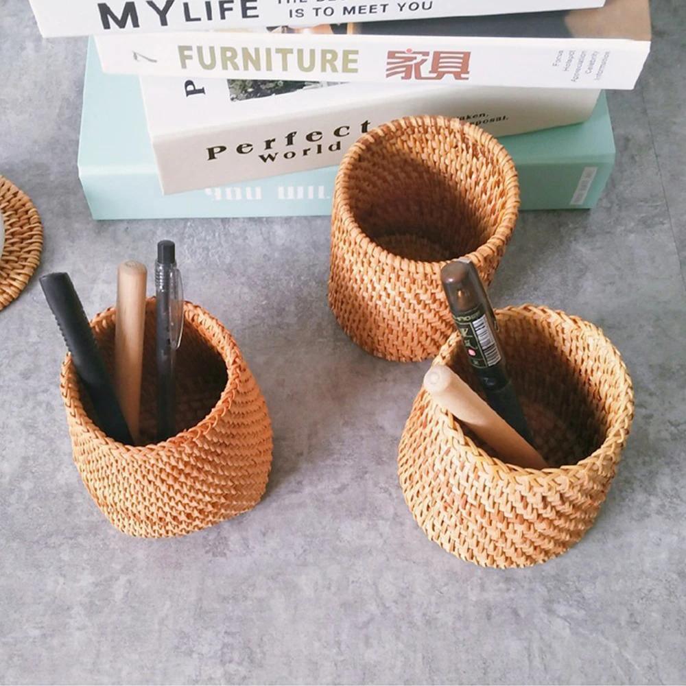 Hand-Woven Wicker Storage Container Basket