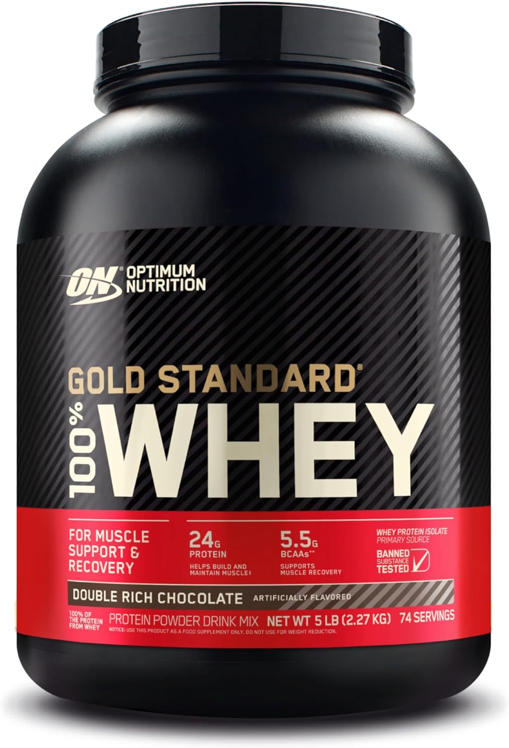 Optimum Nutrition (On) Gold Standard 100% Whey Protein Powder 5 Lbs (Double Rich Chocolate) - Primary Source Whey Isolate