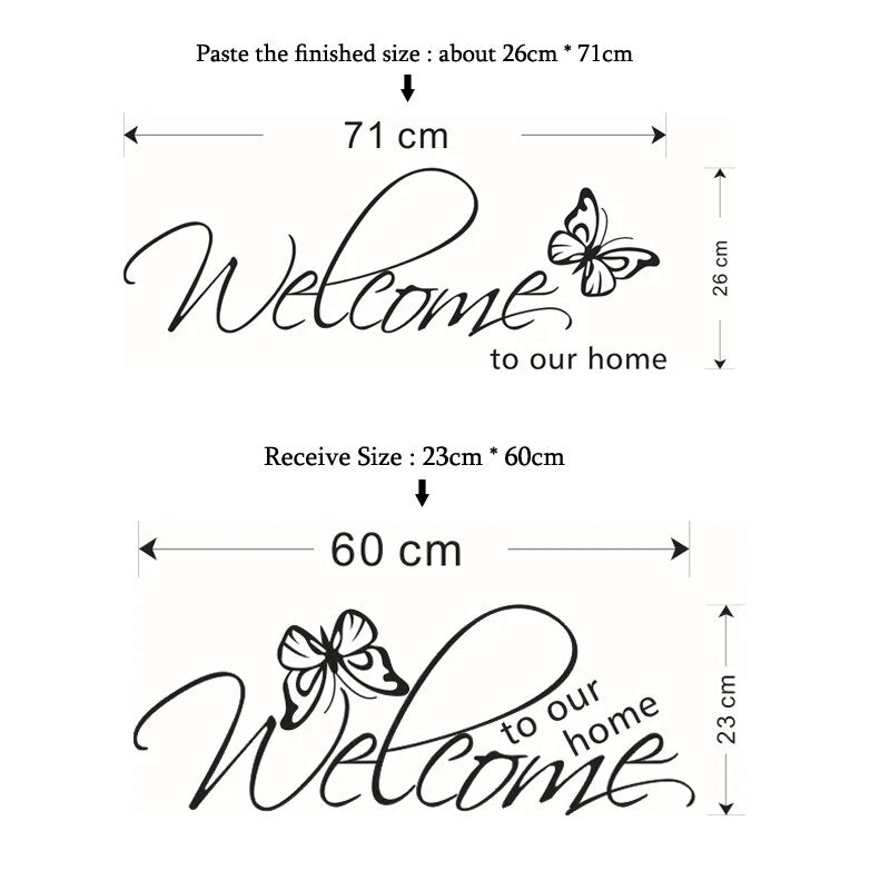 'Welcome To Our Home' Text Patterns Wall Sticker Home Decor Living Room Decals Wallpaper Bedroom Decorative Butterfly Stickers