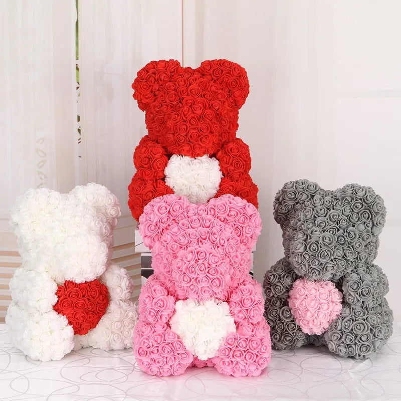 50/100/200 Pieces Teddy Bear of Roses 3cm Foam Wedding Decorative Christmas Decor for Home Diy Gifts Box Artificial Flowers