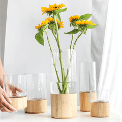 Serenity Wood Base Glass Vases