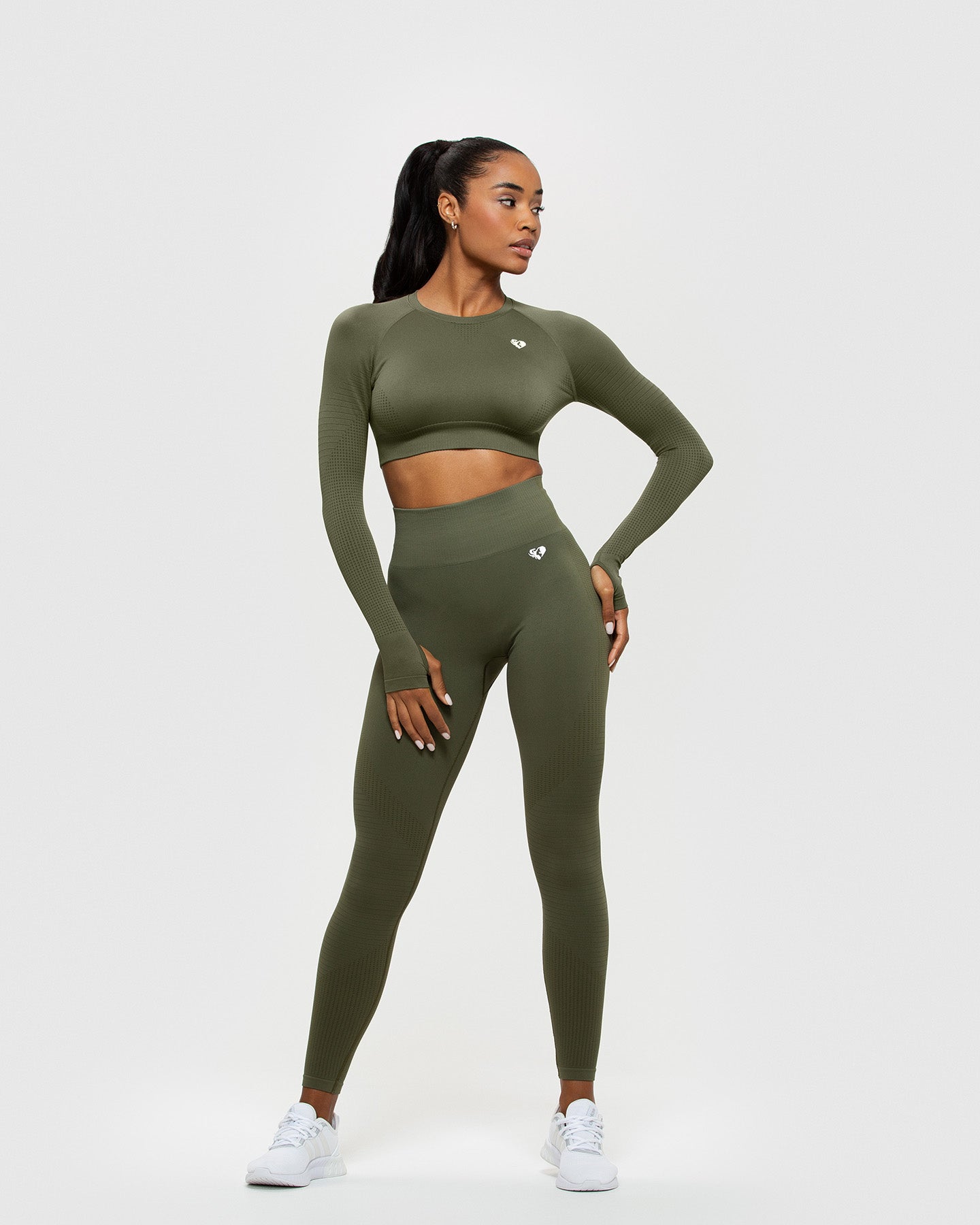 Power Seamless Long Sleeve Crop Top | Khaki