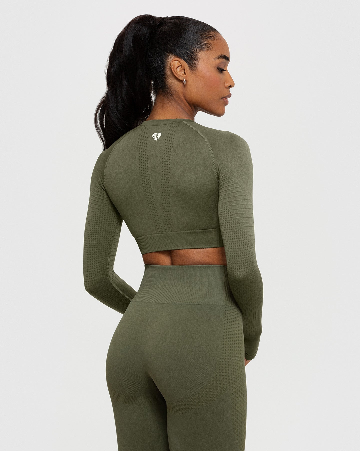 Power Seamless Long Sleeve Crop Top | Khaki