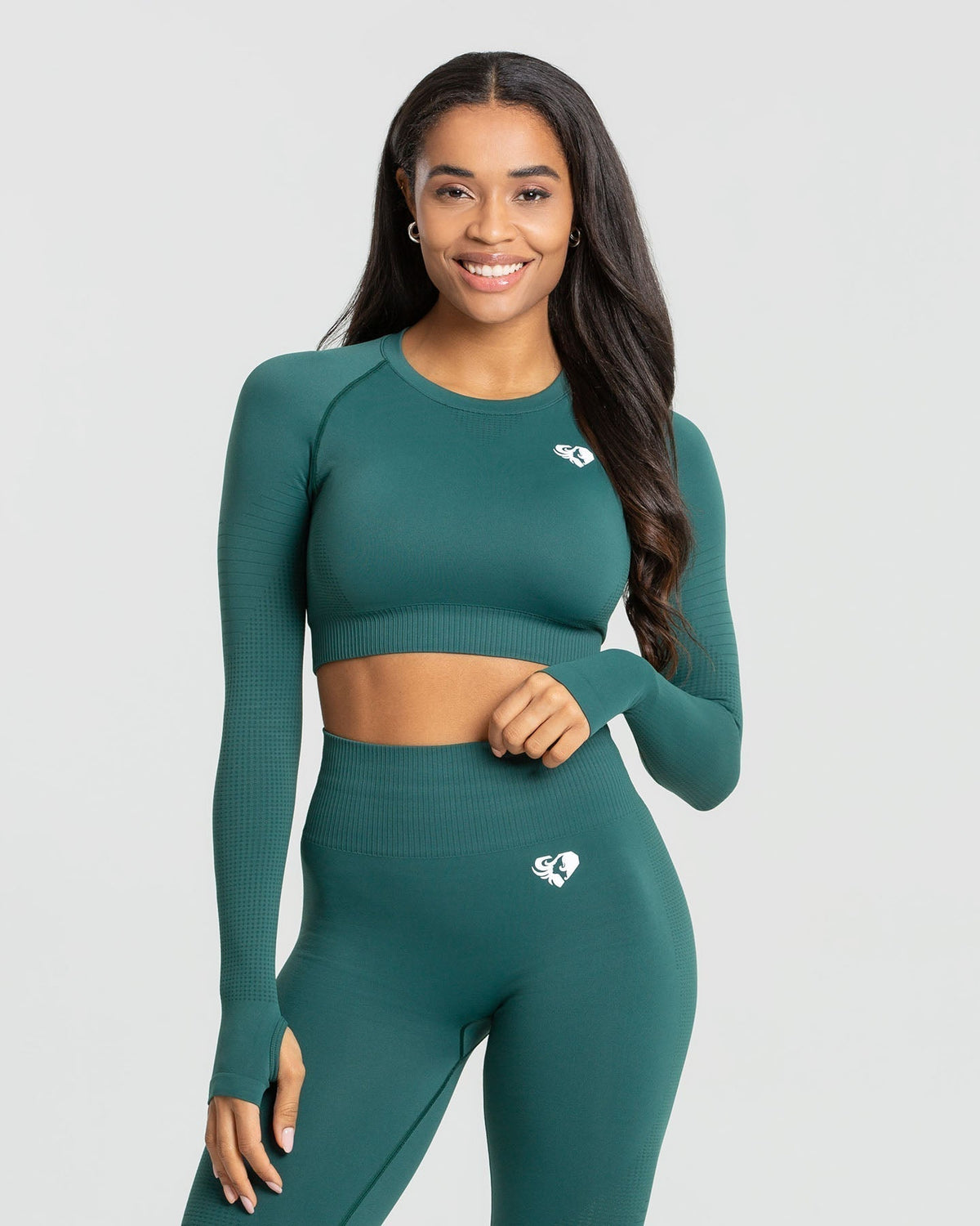 Power Seamless Long Sleeve Crop Top | Forest Green