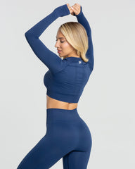 Power Seamless Long Sleeve Crop Top | Sapphire Blue