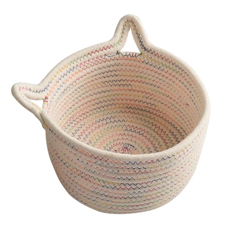 Cat Ear Cotton Rope Woven Basket