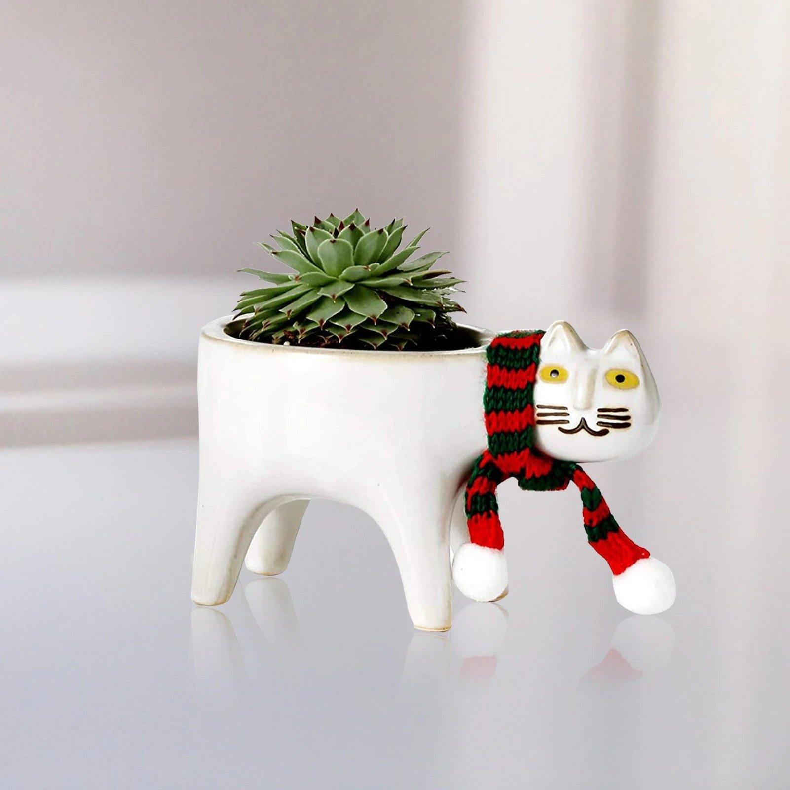 Glazed Ceramic Kitty Planter