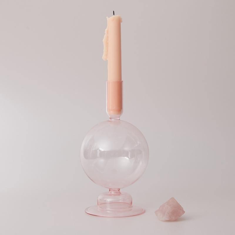 Pink Glass Taper Candle Holder & Vase Collection