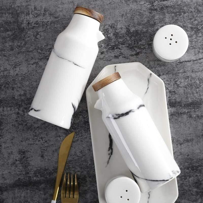 Ceramic Salt and Pepper Shaker + Oil and Vinegar Bottle Set