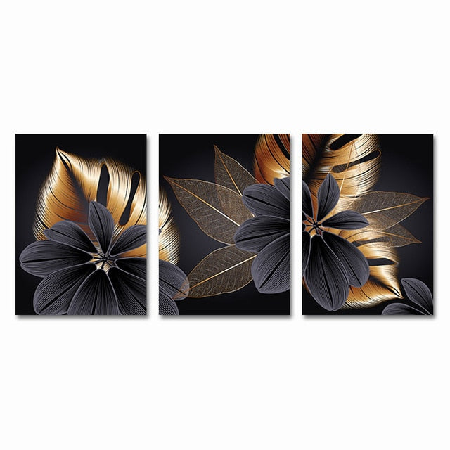 Black Golden Plant Leaf Canvas Poster