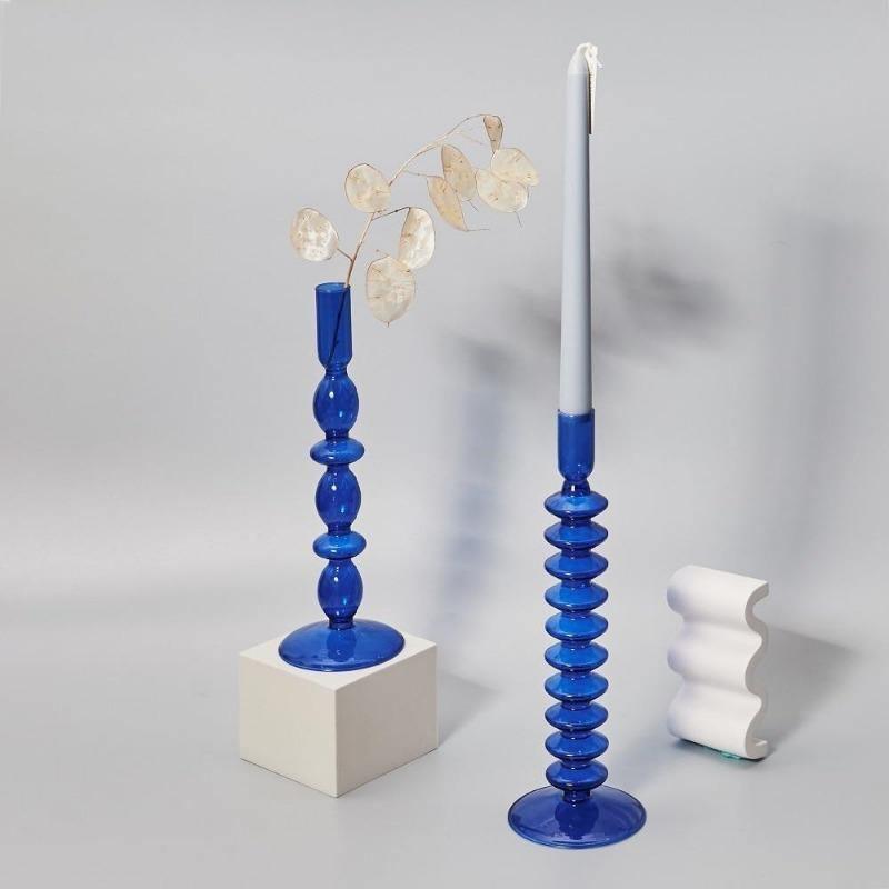 Blue Horizon Taper Glass Candle Stick Holders