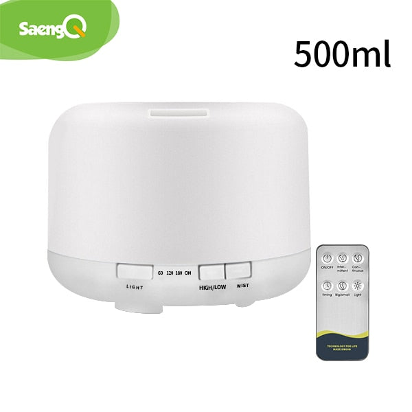 saengQ Electric Aroma Diffuser Air Humidifier 300ML 500ML 1000ML Ultrasonic Cool Mist Maker Fogger LED Essential Oil Diffuser