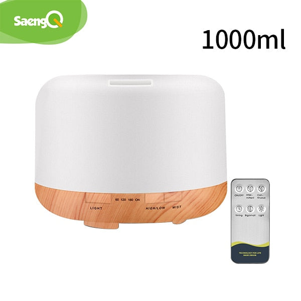 saengQ Electric Aroma Diffuser Air Humidifier 300ML 500ML 1000ML Ultrasonic Cool Mist Maker Fogger LED Essential Oil Diffuser