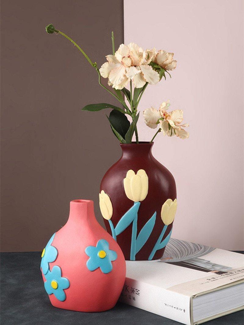 Flower Cutout Ceramic Vases