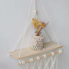 Handmade Macrame Rope Swing Wooden Shelf