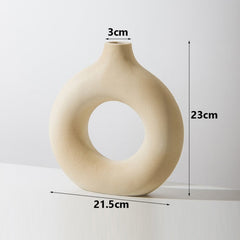 Nordic Circular Hollow Ceramic Vase Donut