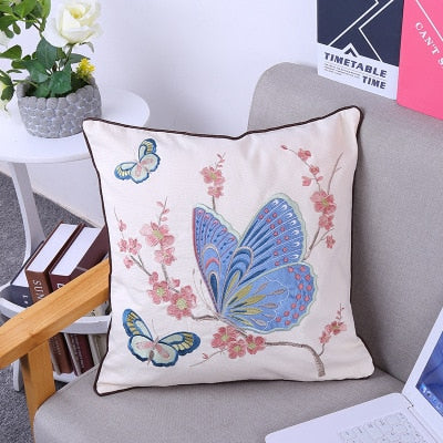 Embroidered European Pastoral Floral Cushion Cover