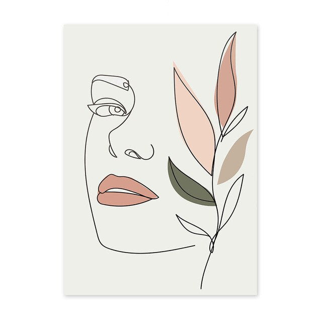 Abstract Geometric Girl Curve Simple Wall Green Art Canvas Painting Nordic Poster